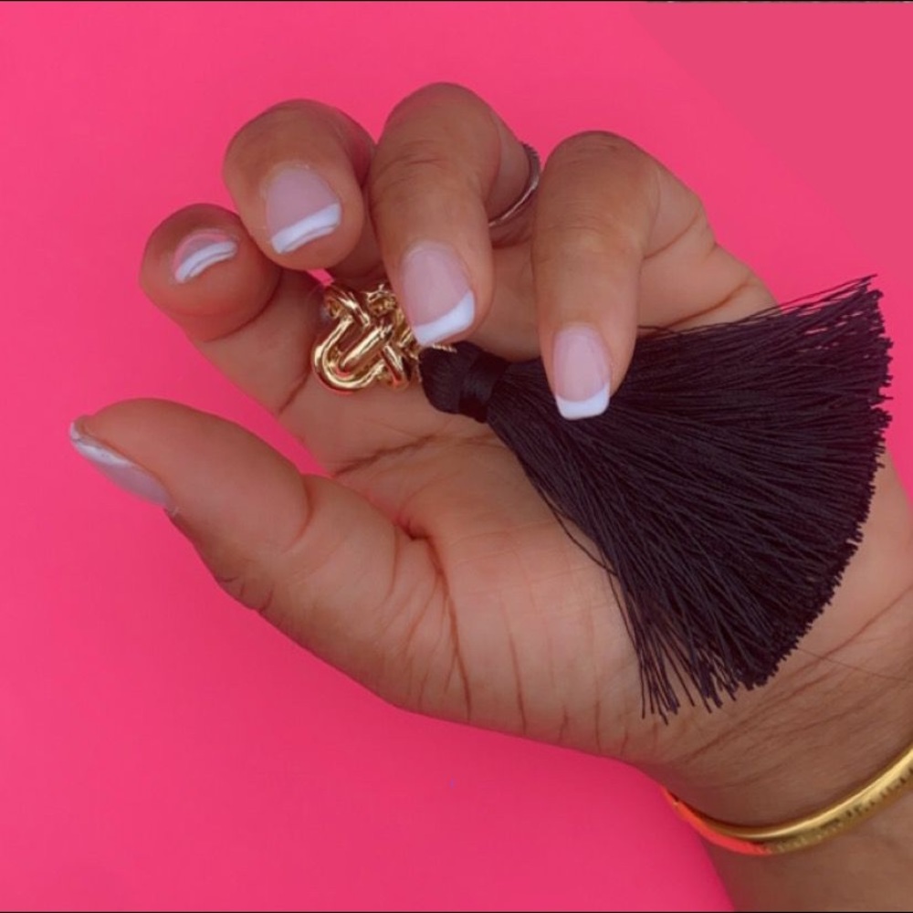 Sugar Fix Gold plaited and twisted beautiful stud & Black String Tassel